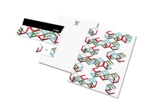 A printing design of some cube patterns put on cards, notebooks and envelopes.