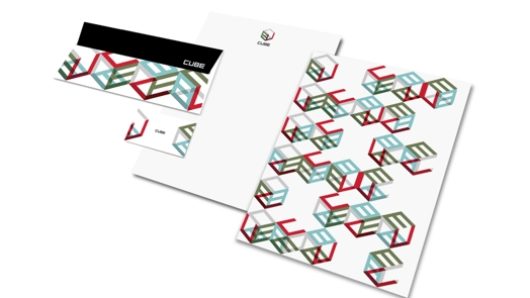 A printing design of some cube patterns put on cards, notebooks and envelopes.