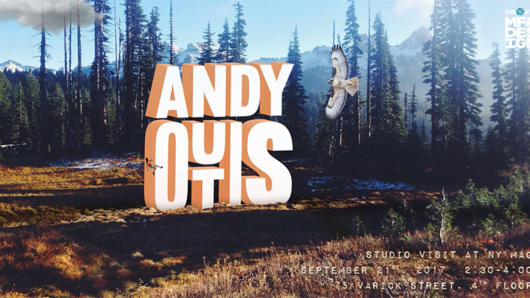 A photo of some tundra forest and on it the 3d text: Andy Is Out.