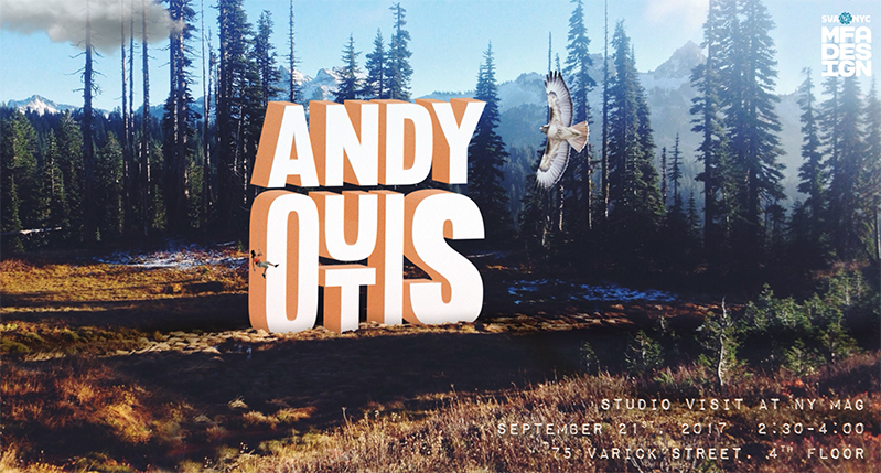 A photo of some tundra forest and on it the 3d text: Andy Is Out.