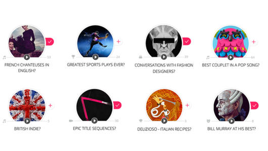 A set of icons used in a phone app depicting various musicians, artwork or flags.