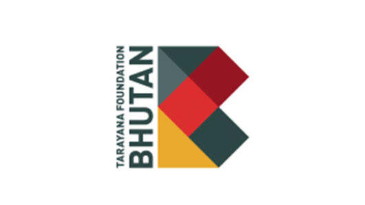 A gray, red and yellow logo made from polygons along with the text Tarayana Foundation Bhutan.