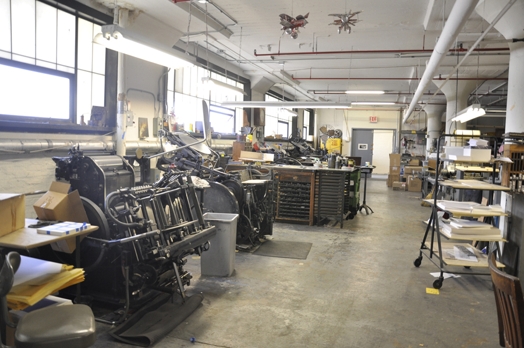 A photo of a printing press typography workshop.