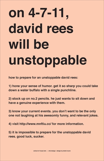 An orange note with text: david rees will be unstoppable.