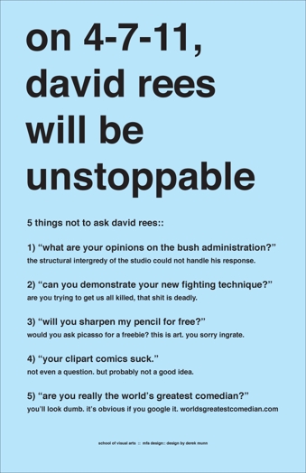 A blue note with text: david rees will be unstoppable.
