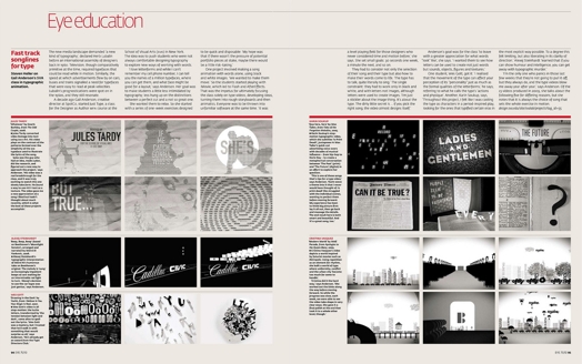 A magazine article showing different black and white images with the title: Eye education.
