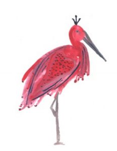 A drawing of a pink stork.