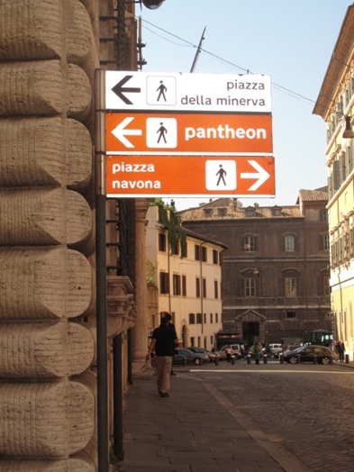 A sign giving directions to various attraction sites in Rome.