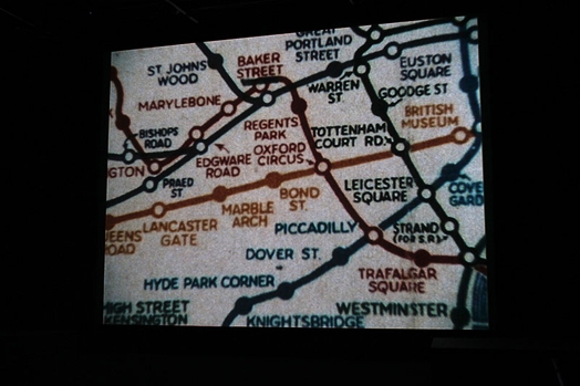 A photo of a projected map on a screen.