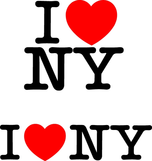 The logo of I love New York. I, red heart, N and Y.