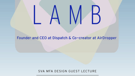 A poster with blue to white gradient, some green and pink pictograms that look like labeled folders and on top of them the text: Jesse Lamb Founder and CEO at Dispatch & Co creator at AirDropper.