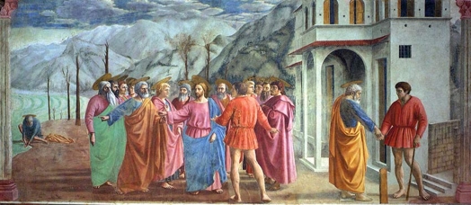 A photo of a fresco depicting a group of people.