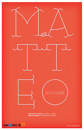 An orange poster with the stylish white text: Matteo.