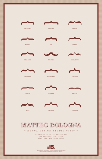 A white and red poster showing different types of braces shaped as moustaches.