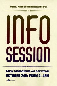 A infographic poster with text: Info Session, mfa designer as author