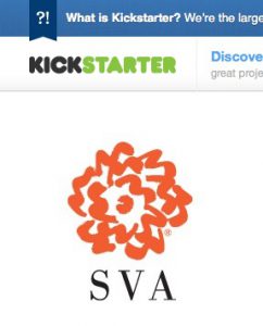 A logo of the School of Visual Arts and the title in black and green: KickStarter.