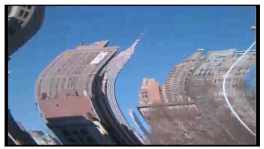 A distorted image of a city scape.