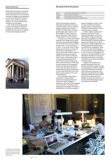 An article with images showing a group of people near an ancient building and a group of students that sit at a table while preparing a presentation on their laptops.