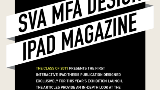 A black and white banner with text: SVA MFA DESIGN IPAD MAGAZINE.