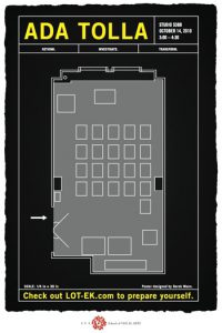 A poster showing a gray blueprint of a classroom and the text: Ada Tolla.