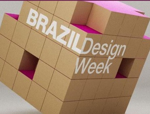 A purple and brown colored set of 3d cubes with text Brazil Design Week.