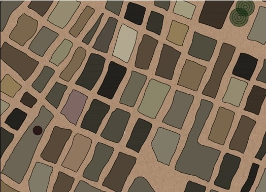 A pattern design colored in lite brown with some dark brown, green and gray shapes.