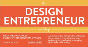 An orange and yellow banner with the text: the design entrepreneur workshop.
