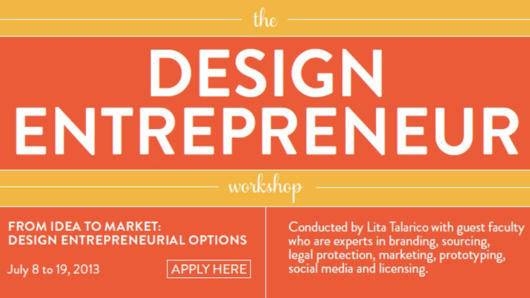 An orange and yellow banner with the text: the design entrepreneur workshop.