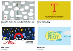 An image showing four different posters: Louise Fili, Tania Mailangkay, John Carlin and Andy Pratt.