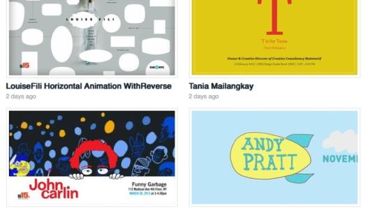 An image showing four different posters: Louise Fili, Tania Mailangkay, John Carlin and Andy Pratt.