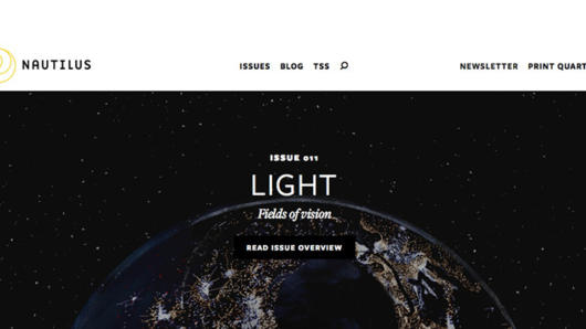 A screenshot of a website called Nautilus that has the image of the earth with title Light.