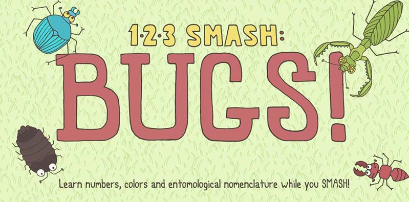 A green poster with different drawn bugs and a red text: Bugs! .