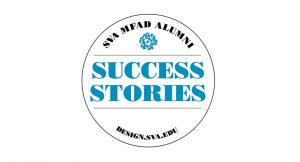 A logo with black and blue text that says: SVA MFA Design SUCCESS STORIES DESIGN.SVA.EDU.
