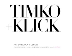 A poster showing a serif typographic font with text: TIMKO KLICK.