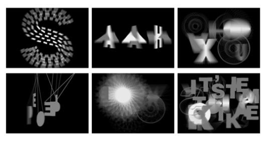 A group of black and white 3d models that show alphabet letters in different styles.