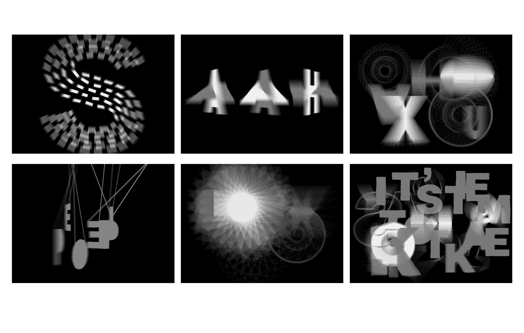 A group of black and white 3d models that show alphabet letters in different styles.