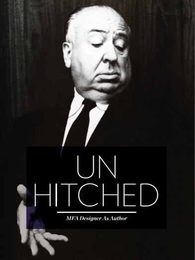 A black and white photo of a man in a suit with the title: UNHITCHED.