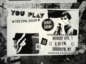 A black and white photo of a musical gig poster with text: You Play The Fool Again.