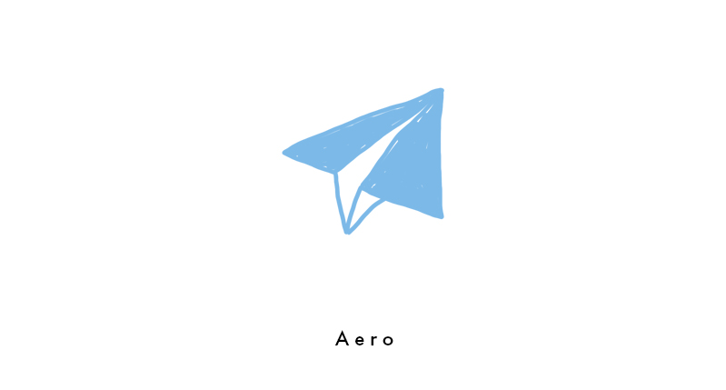 A drawing of a blue paper plane with title: Aero.