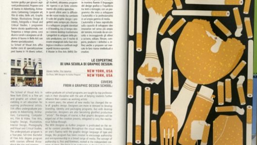 A book with an article and a graphic depicting cigarettes' and other objects like forks, tea bags, cups and lighters in cigarette colors.