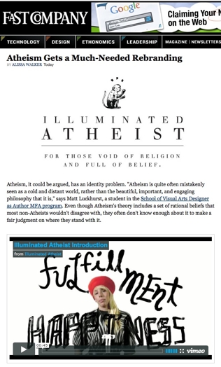 A screenshot of a website named Fast Company showing a project named Illuminated Atheist.