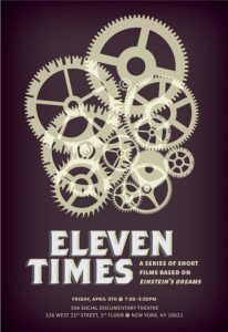 A black poster with some yellow interlaced gears and the title: Eleven Times.
