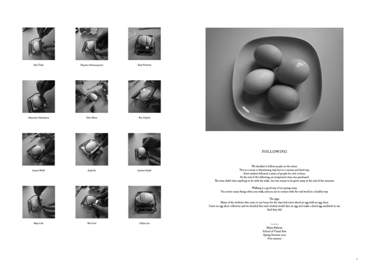 A photo book showing black and white photos of a dish with eggs and some eggs being sliced with a slicer.