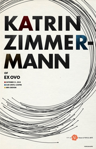 A poster showing a black swirl made from lines on a white background. The title: KATRIN ZIMMERMANN OF EX OVO.