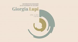 A poster with a set of concentrically circle sectors and the title: Information Designer And Co-Founder of Accurat Giorgia Lupi.