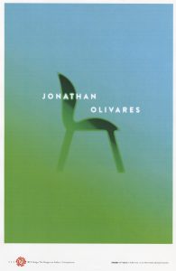 A blue and green gradient poster showing the pictogram of a chair and the name Jonathan Olivares in white.