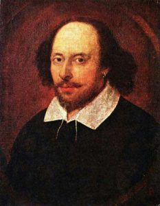 An old painting showing a man wearing a black suit with white collar.