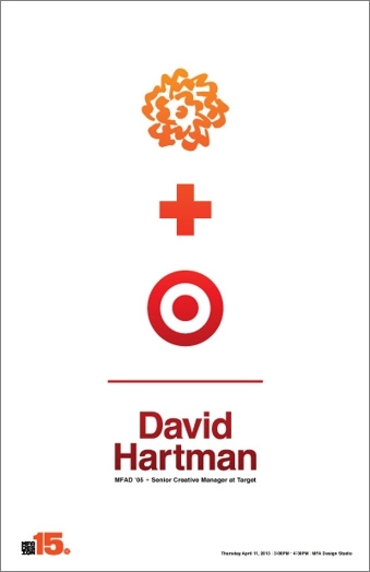 A poster showing a SVA logo, plus and a bullseye icon with text David Hartman.