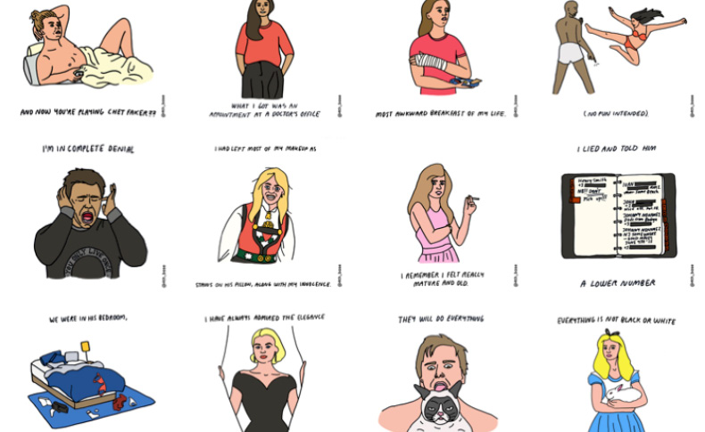 A screen shot from a website with text and human figure drawings. The text on it: SEX STORIES FROM 1st TO 4th BASE.
