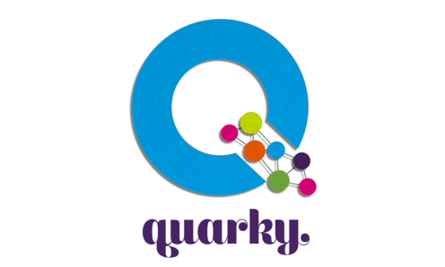 A colorful Q letter logo with text: quarky. science is an adventure.